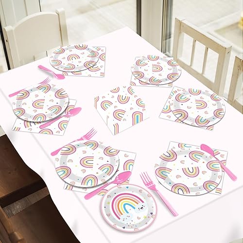 Miniatura 6 de 96 platos de fiesta de arco iris, servilletas para fiestas temáticas de arco iris, platos de papel desechables, servilletas de papel desechables