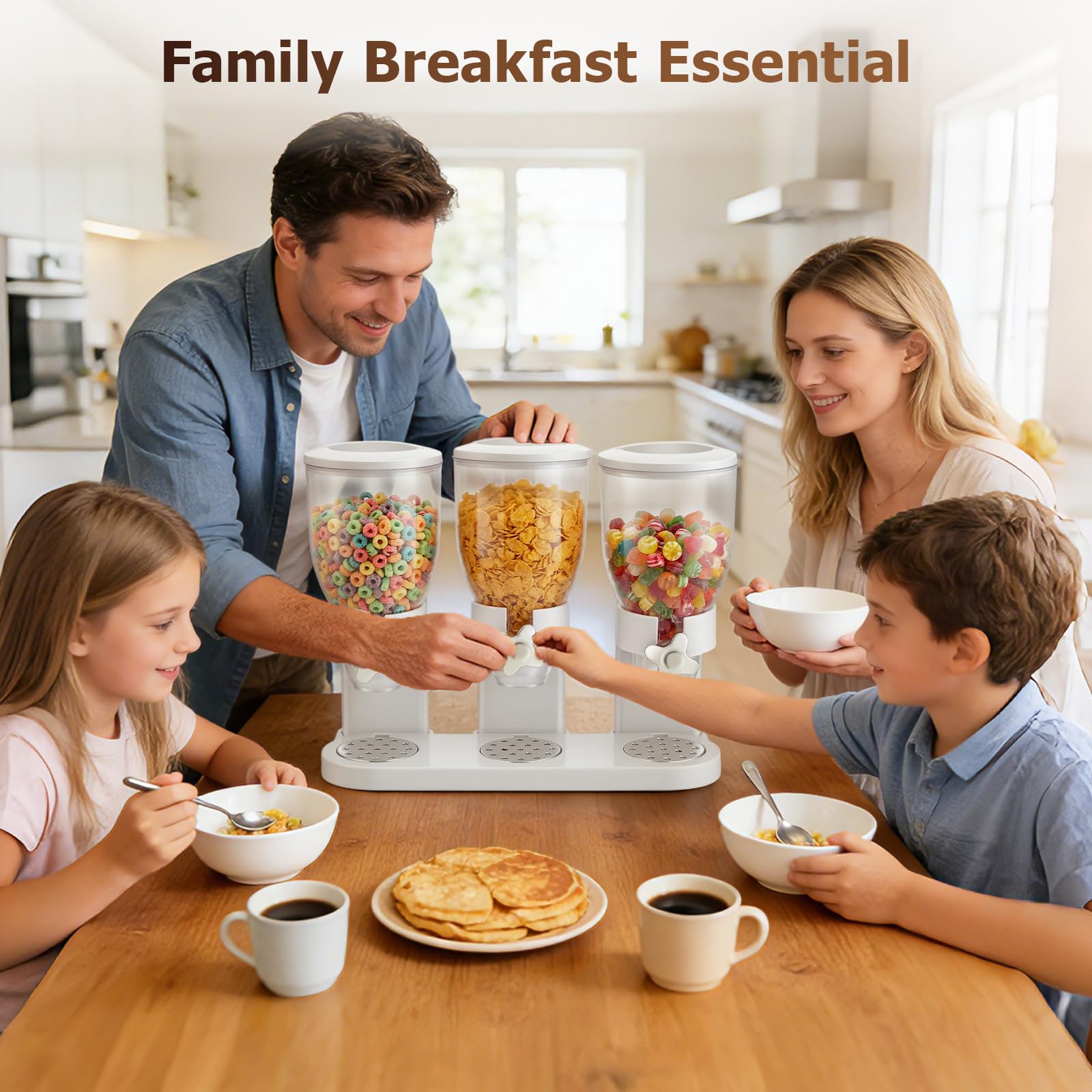 Müslispender & Snack-Dispenser mit 3 Kammern, 6L Gesamtvolumen - Rotierender Getreidebehälter für Cornflakes, Nüsse und Kaffeebohnen | Luftdicht & Crush-Free Design für Küche & Snackstation