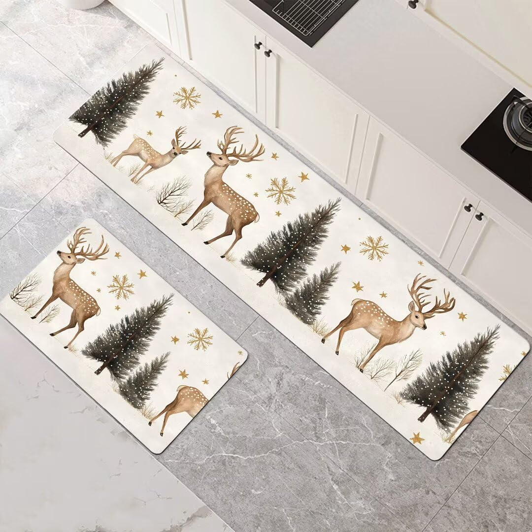 Alfombras de cocina de 2 piezas para decorar el comedor y la zona de lavandería en Navidad