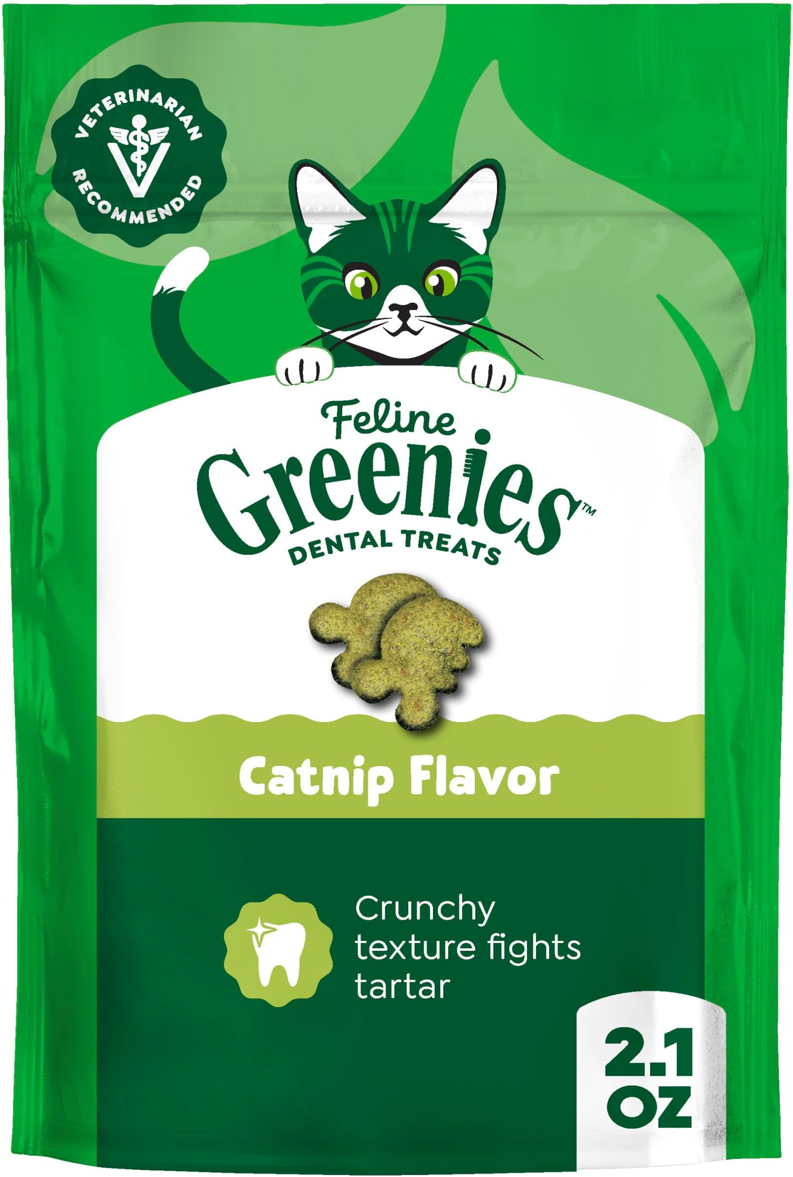 Feline Dental Treats Catnip Flavor Cleans and Freshens Breath 2.1 oz