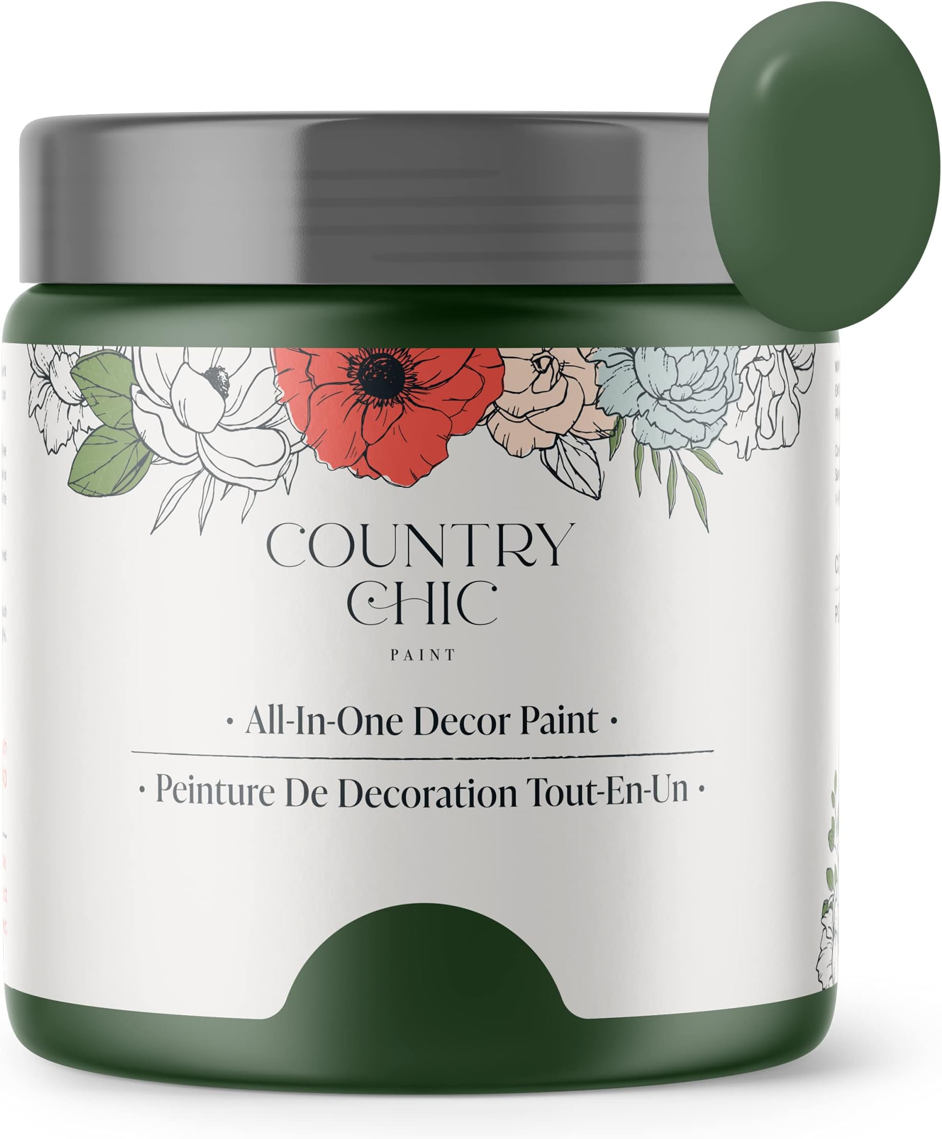 Country Chic All-in-One Chalk Paint for Furniture, Cabinets, Home Decor, Eco-Friendly, Matte Finish, Built-In Primer & Top Coat for Wood, Metal - Fireworks (Forest Green) - 4 oz (118 ml)