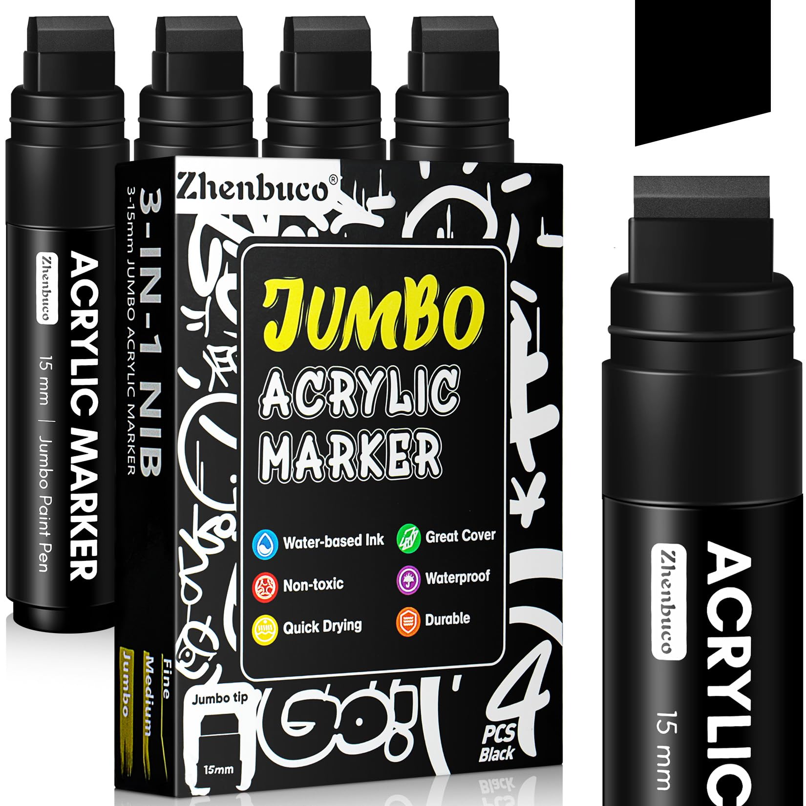 Amazon.com: 4 PCS Black Jumbo Permanent Markers - 15mm Wide Tip