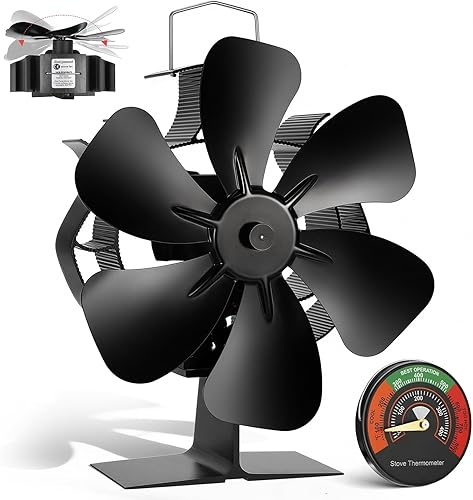 XTIMES Ventilador de estufa de leña oscilante, ventilador de chimenea con termómetro magnético, ventilador termoeléctrico para estufa de