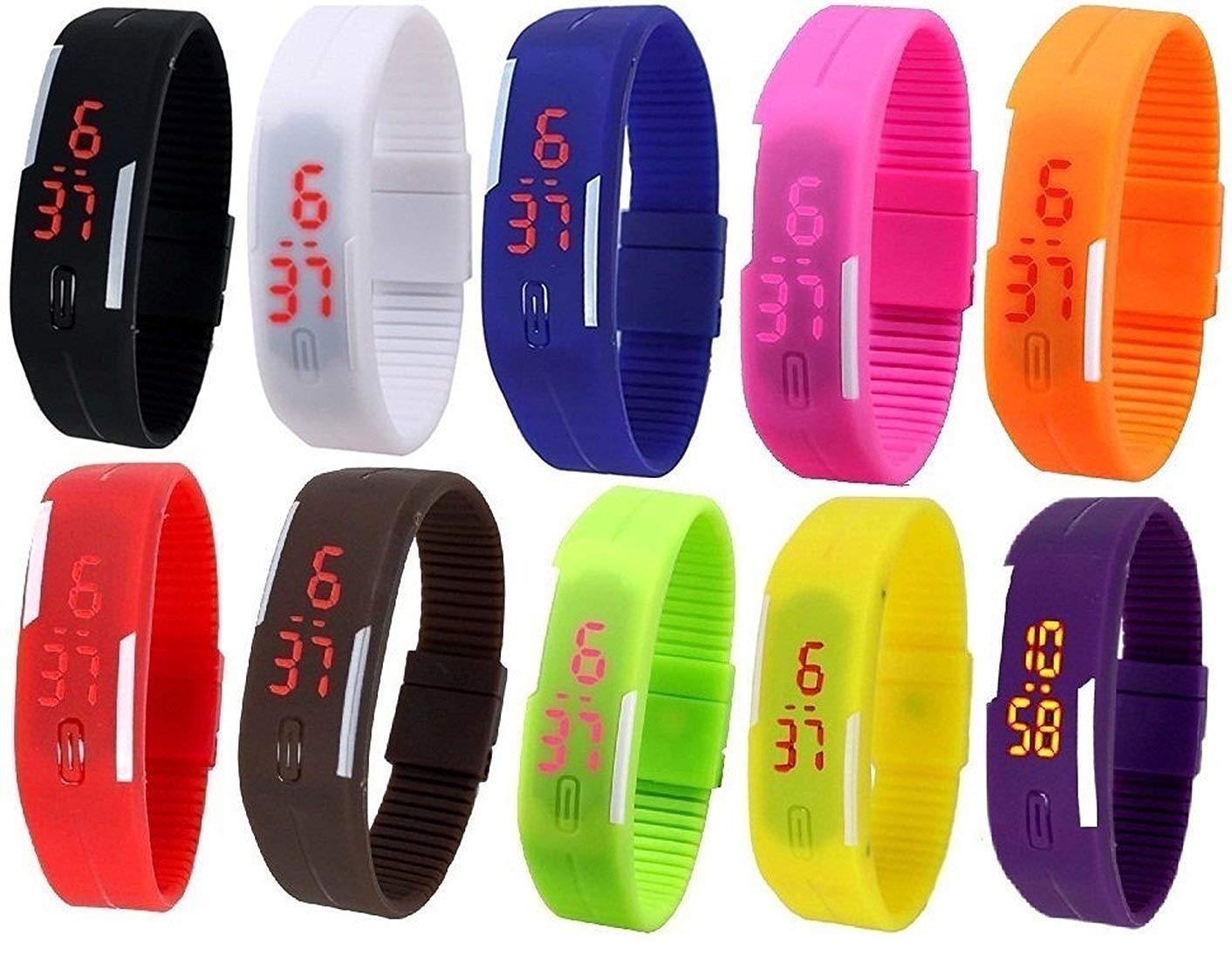 Pappi-Haunt - LIMTED TIME - Unisex Multicolor - Set of 100 - JUMBO COMBO - Digital Rubber Jelly Slim Silicone Sports Led Smart Band Watch for Boys, Girls, Men, Women, Kids - EXTREME MOST DISCOUNT EVER