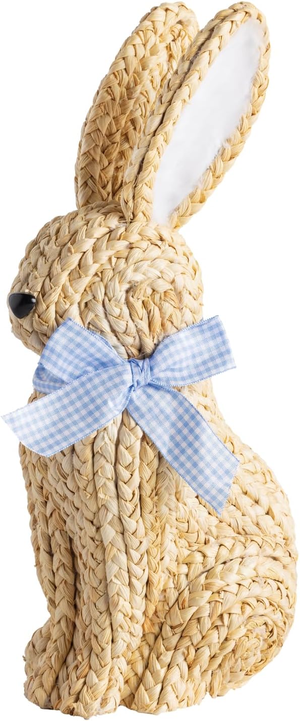 Mud Pie Easter Pink Bow Woven Bunny Sitter