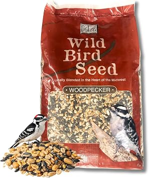 DeLco Woodpecker Wild Bird Seed, 20 lb Bag, High Energy Fruit & Nut with Sunflowers, Attracts Woodpeckers, Cardinals, Jays & Chickadees, Midwest Blended