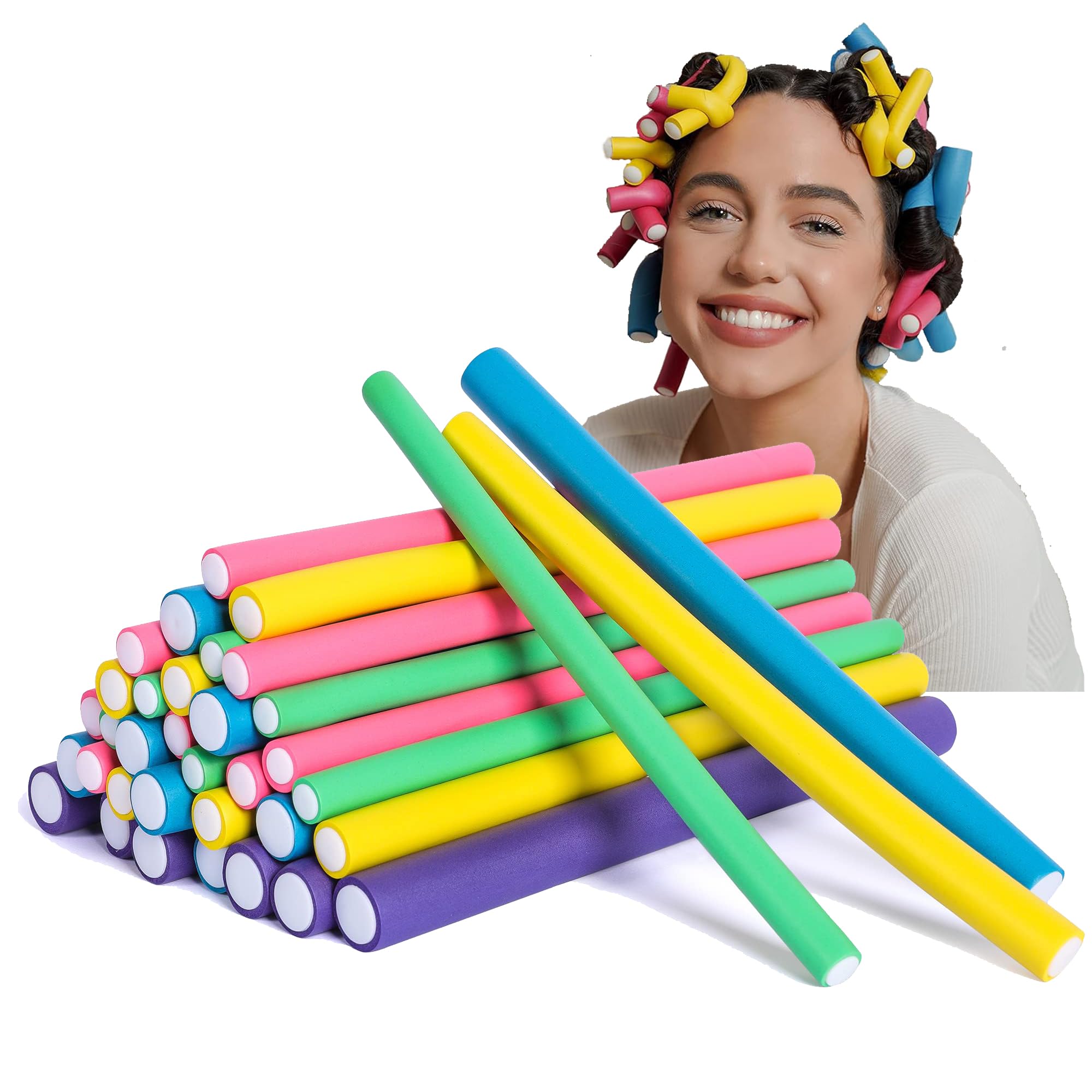 xnicx 47 Piezas 18cm Bigudies para Rizar el Pelo,Rulos Flexibles para Rizar Pelo,Rizador de Pelo sin Calor para Cabello Largo,Corto y Ondulado,Rizador Pelo para Dormir Durante la Noche,para Mujeres