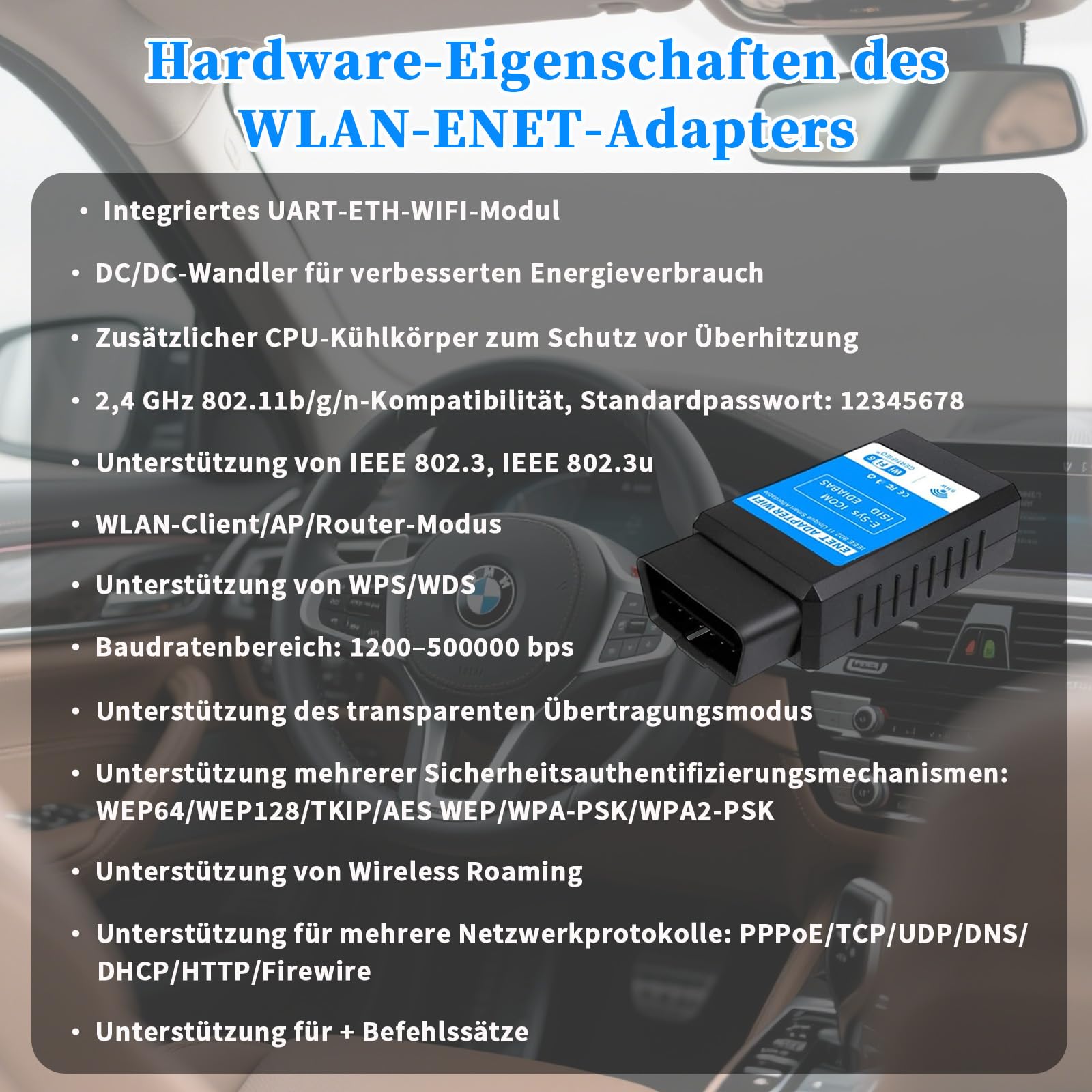 for MHD for Bootmod3 WiFi-Adapter OBD2-Diagnose&Codierung für BMW F-Serie G/I Serie;Kompatibel mit BimmerCode, xDelete, Kies,E-SYS,Ethernet und ISTA D;Funktioniert mit iOS,Android&Windows