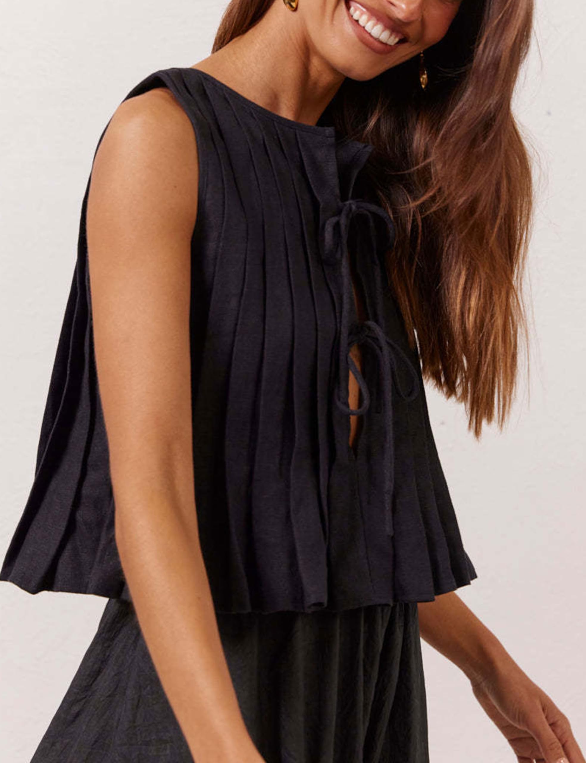Zontroldy Camisetas de lino para mujer, sin mangas, con volantes, estilo babydoll Y2K, ropa estética