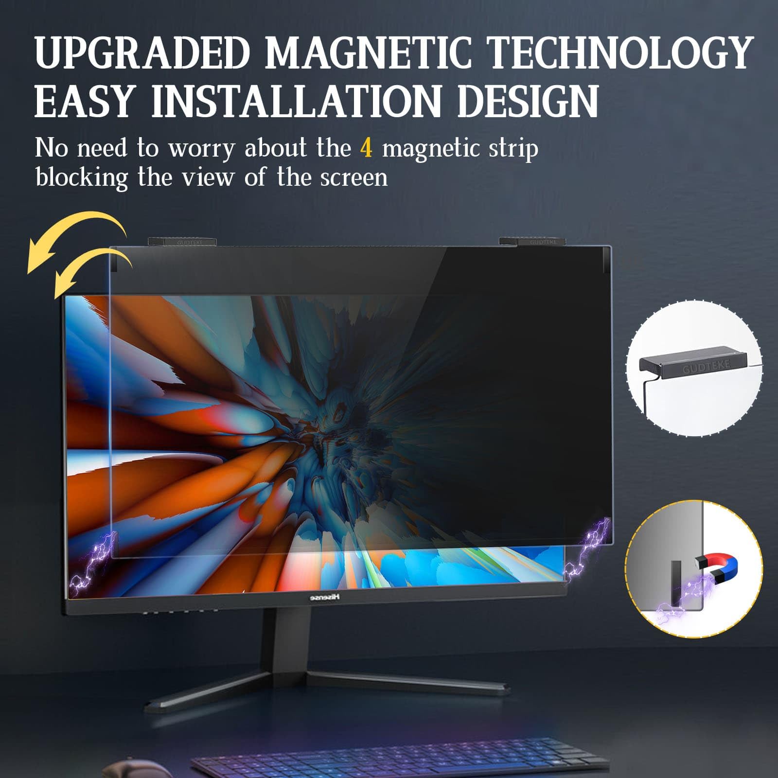 GUDTEKE Magnetic Computer Privacy Screen 24 inch, Hanging Privacy Screen for Computer Monitor for 16:9 Frameless Monitor, Eye Protection Anti Glare Anti Blue Light Filter