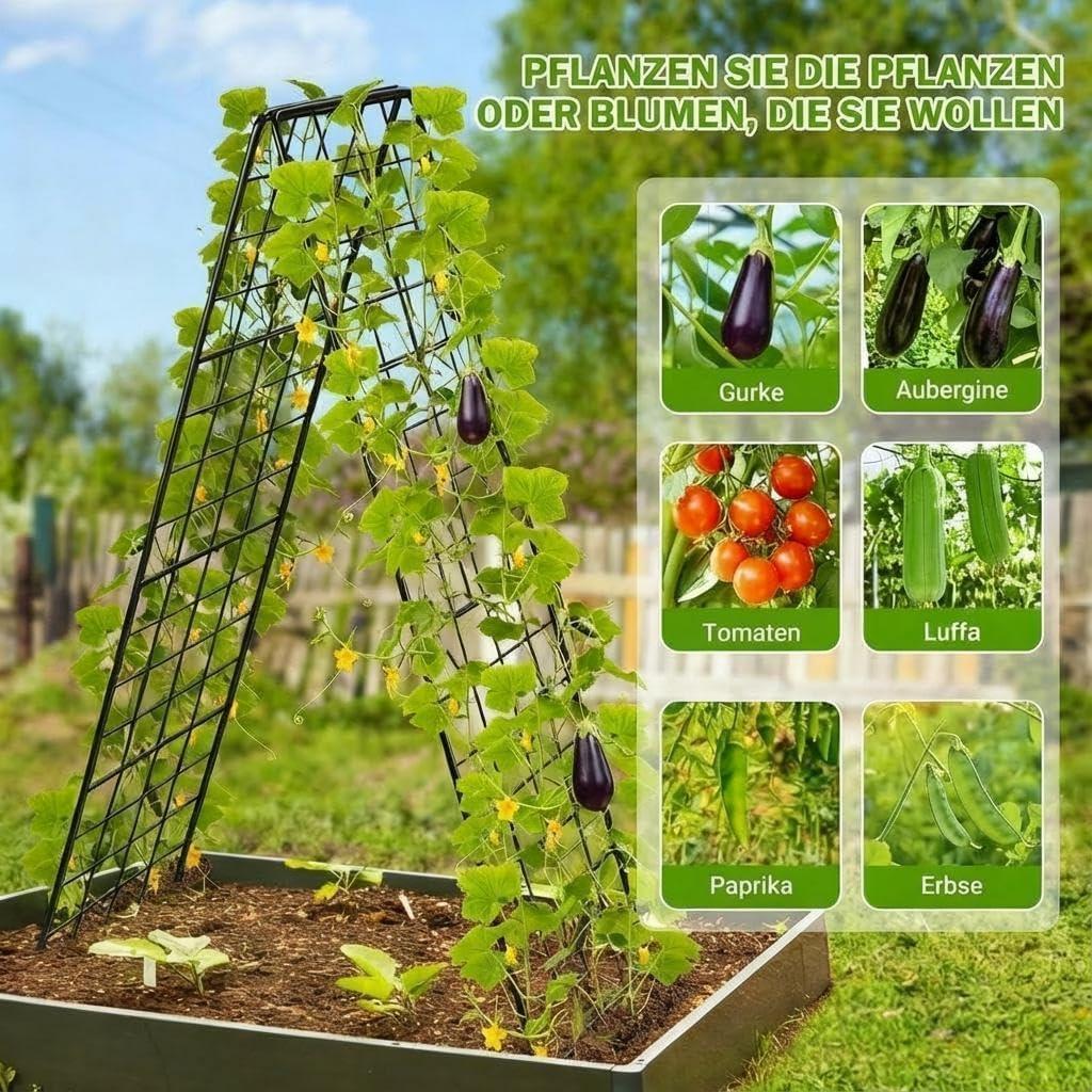Rankgitter für Tomaten & Gurken, 2 Stück 100cm-Metall Pflanzenständer Rankhilfe Set, A-Form Gitterspalier für Kletterpflanzen, Gemüse & Obst