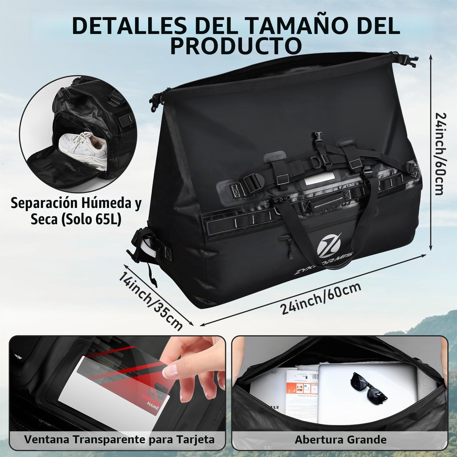 Bolsa de Viaje Impermeable con Función de Mochila, Bolsa de Equipaje Grande para Aventuras, Bolsa de Lona Seca para Vacaciones en la Playa, Kayak, Paseos en Bote, Camping, Pesca, 65 L 110 L 160 L