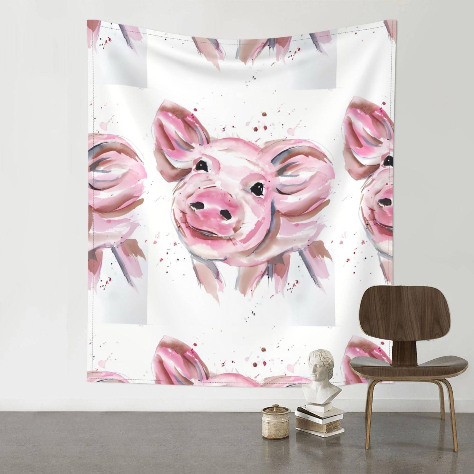 WHJSHOP Watercolor pig art Prints Wall Tapestry 60x51in – High-Grade Polyester Throw Blanket for Dorm Decor, Beach Cover-Ups & Home Accents