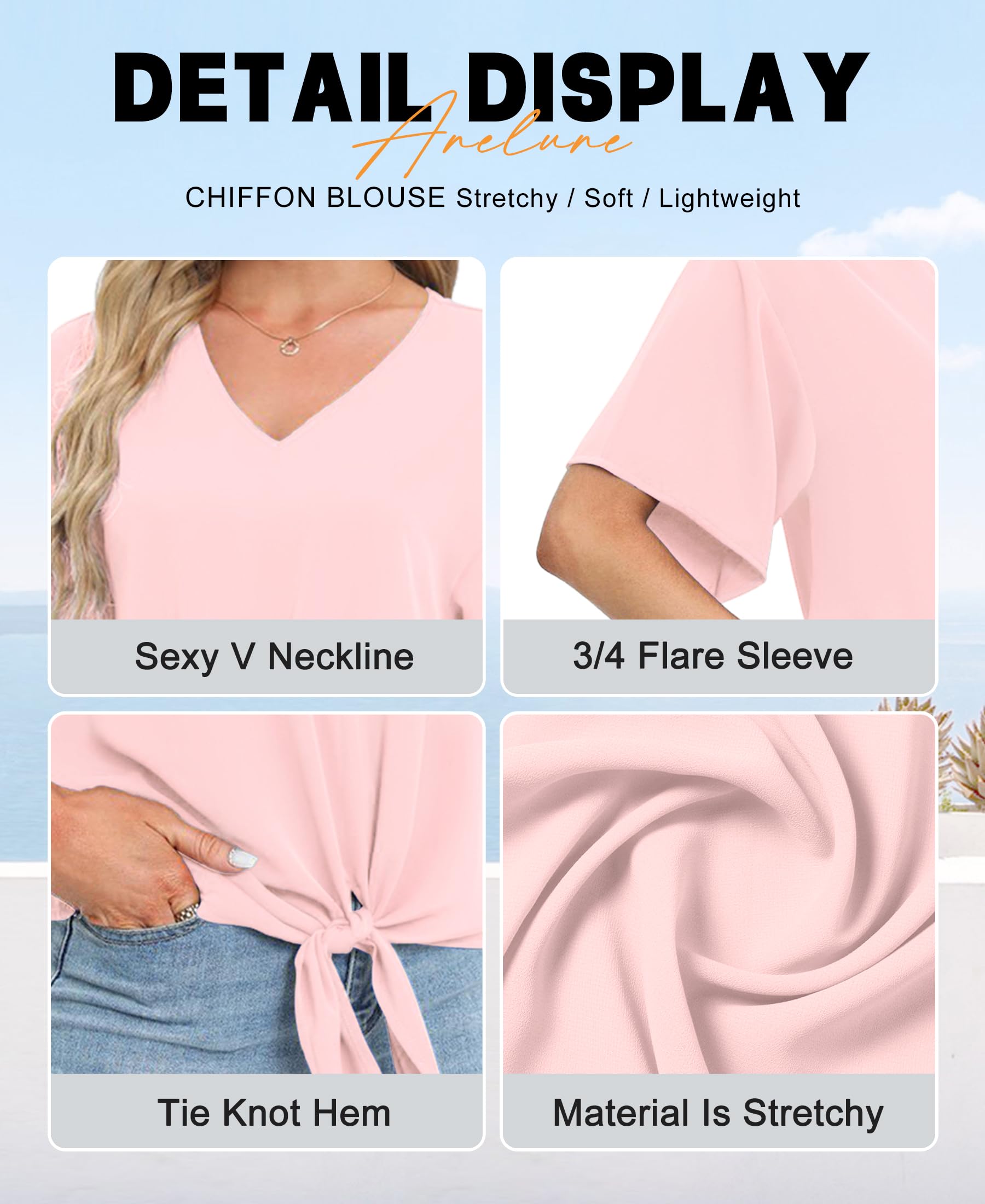 Camicette da donna in chiffon con scollo a V e rilegatura sul davanti, maniche a pipistrello, maniche corte, magliette estive e camicie