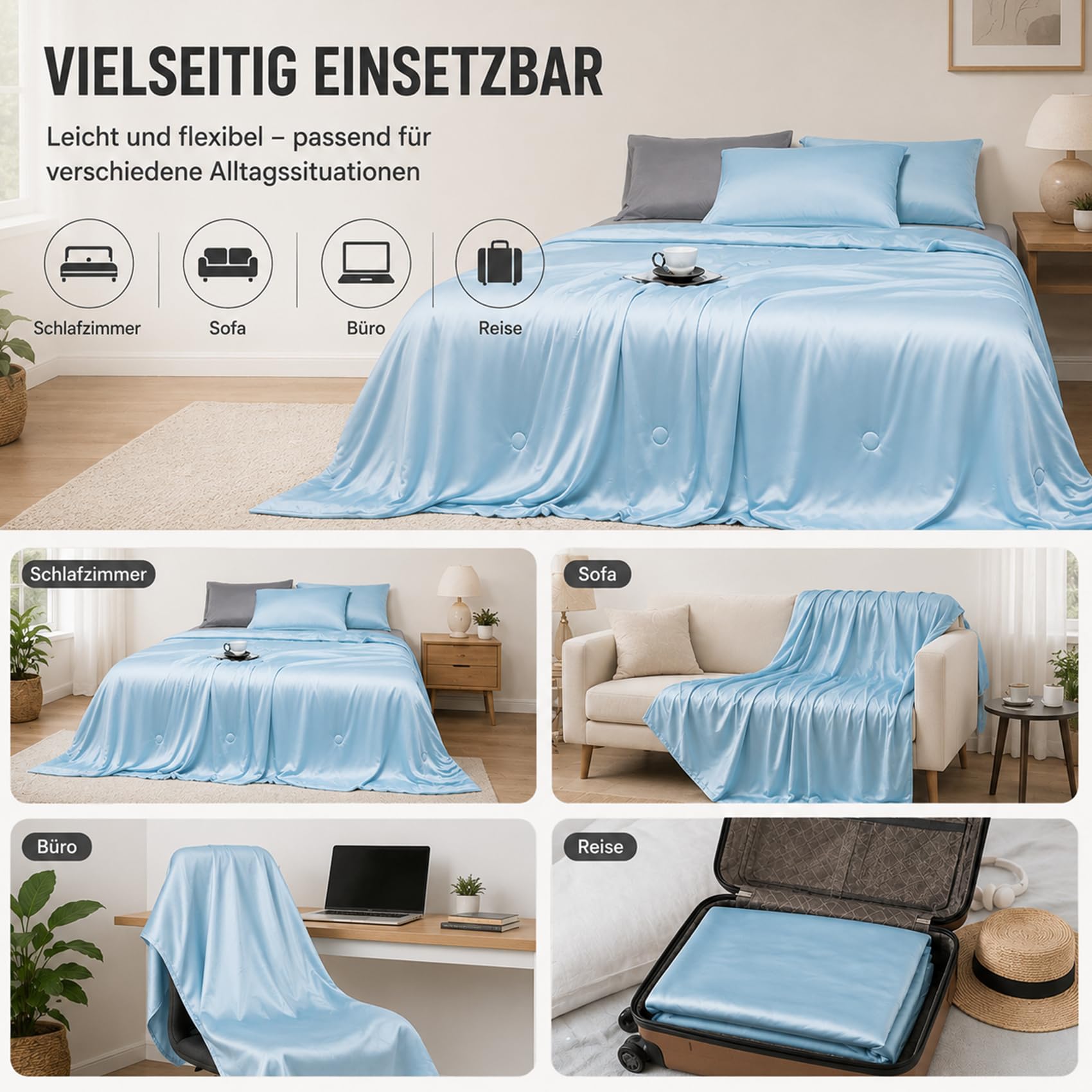 Anfaru Chillcomfort Sleeping Blanket Cooling Double-Sided Ice Silk Lightweight Breathable Anti Sweat 150 x 200 cm
