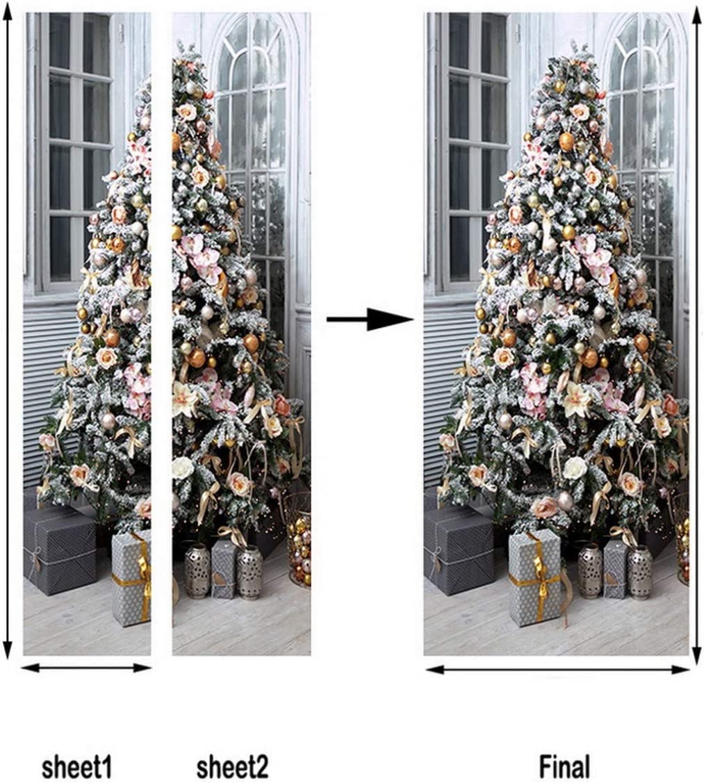 Autocollant Porte 3D Sapin De Noël 80x200cm - Papier Peint Amovible PVC Décalcomanie Pour Décoration Maison