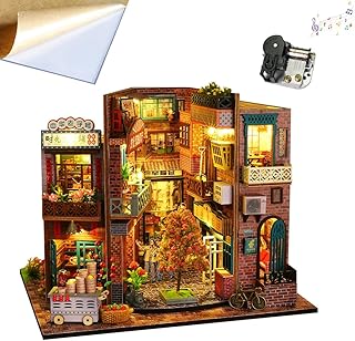 TOPBSFARNY DIYMiniature Dollhouse Wooden Furniture Kit Vintage Style with LED Lights and Dollhouse Kit for Time Cottage Music Box