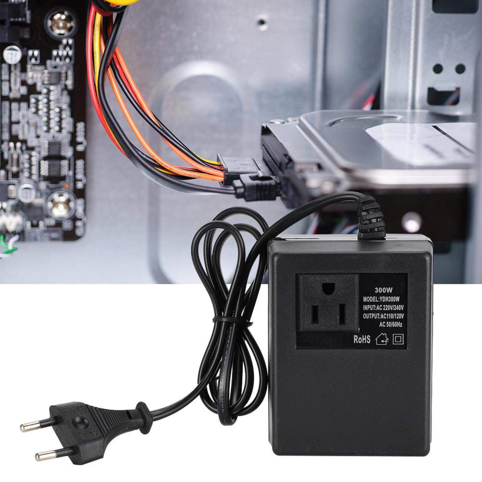 Adattatore Trasformatore di Alimentazione 300 W Convertitore Tensione CA 220 V a 110 V con Spina Europea EU Plug per Viaggi e Dispositivi Elettronici