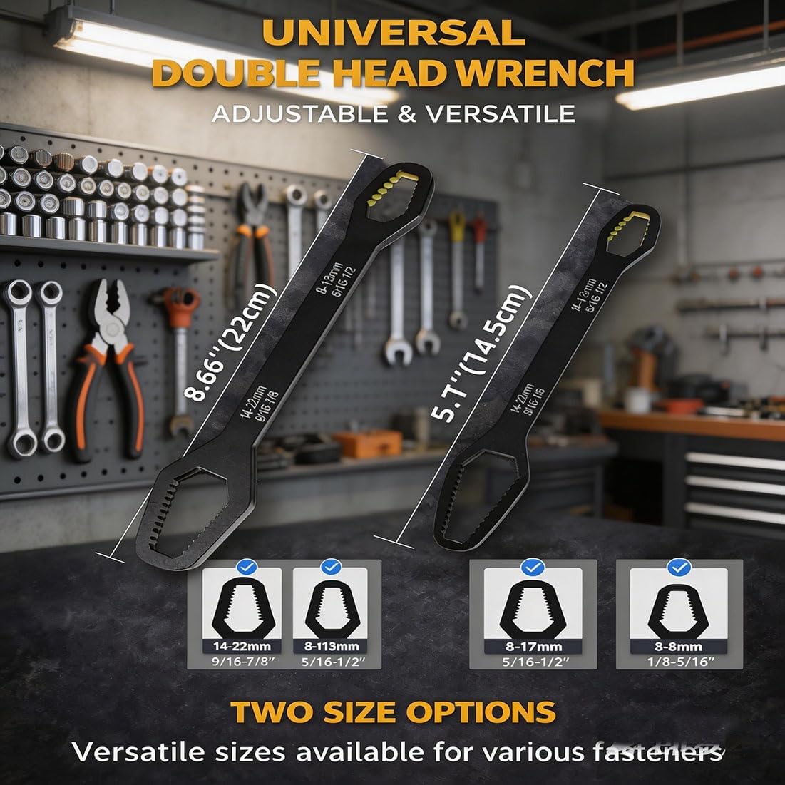 Car Universal Self Adjusting Wrench Tool-Double End, Multi-Functional Adjustable Double-Head Wrench Set, Self-Tightening Torque Wrench 3mm-22mm for Automotive Repair, Home Improvement(3PCS)