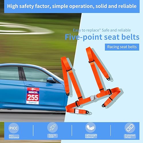 Miniatura 6 de Yakitoko Juego de arnés de seguridad universal de 4 puntos de 2 pulgadas para Go Kart, UTV, ATV, Racing Orange (FJKORANGE)