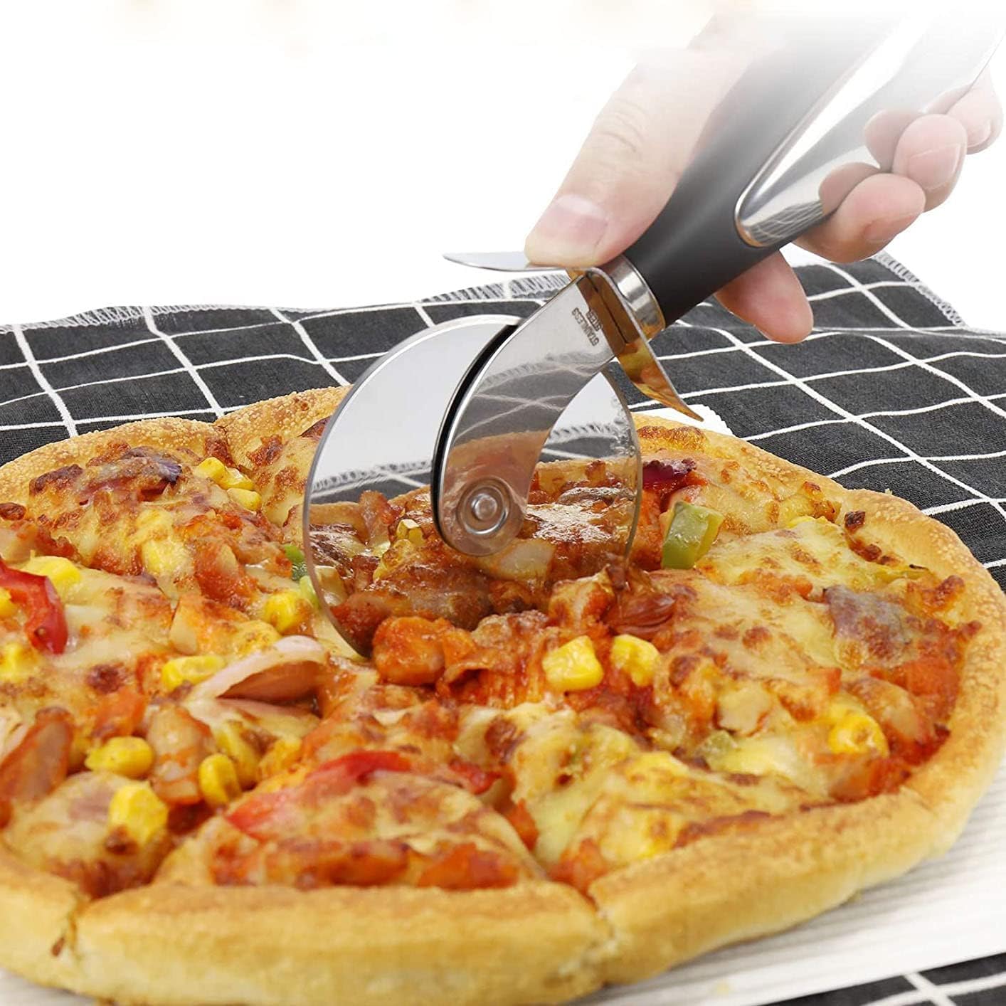 Pizza Cutter (2 Pcs), Classic Stainless Steel Pizza Cutter Wheel, Pizza Slicer Wheel with Comfort Handle and Thumb Guard Protection, Dishwasher Safe