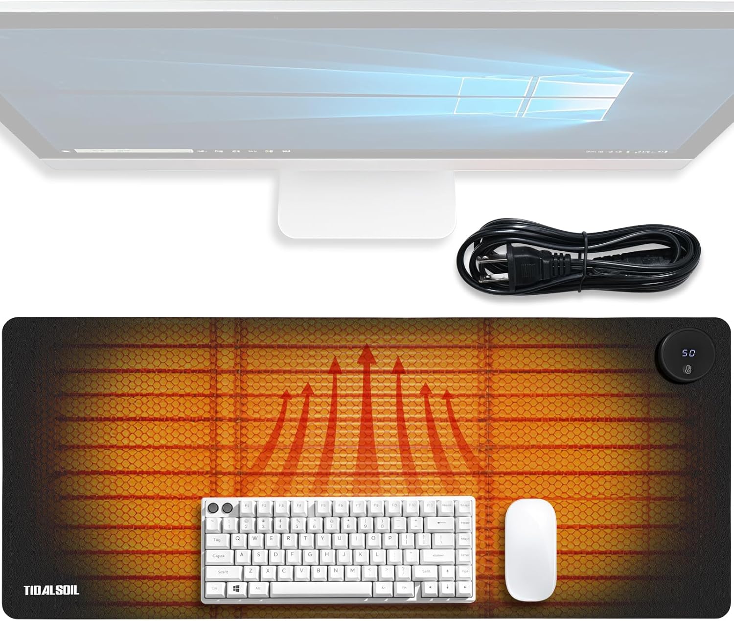 TIDALSOIL Heated Desk Pad, 31.5"×13" PU Leather Mouse Mat with Digital Temp Display, 3-Level 122℉ Warmth, 4H Auto Shut-Off, Waterproof Non-Slip Office & Home Heating Mat