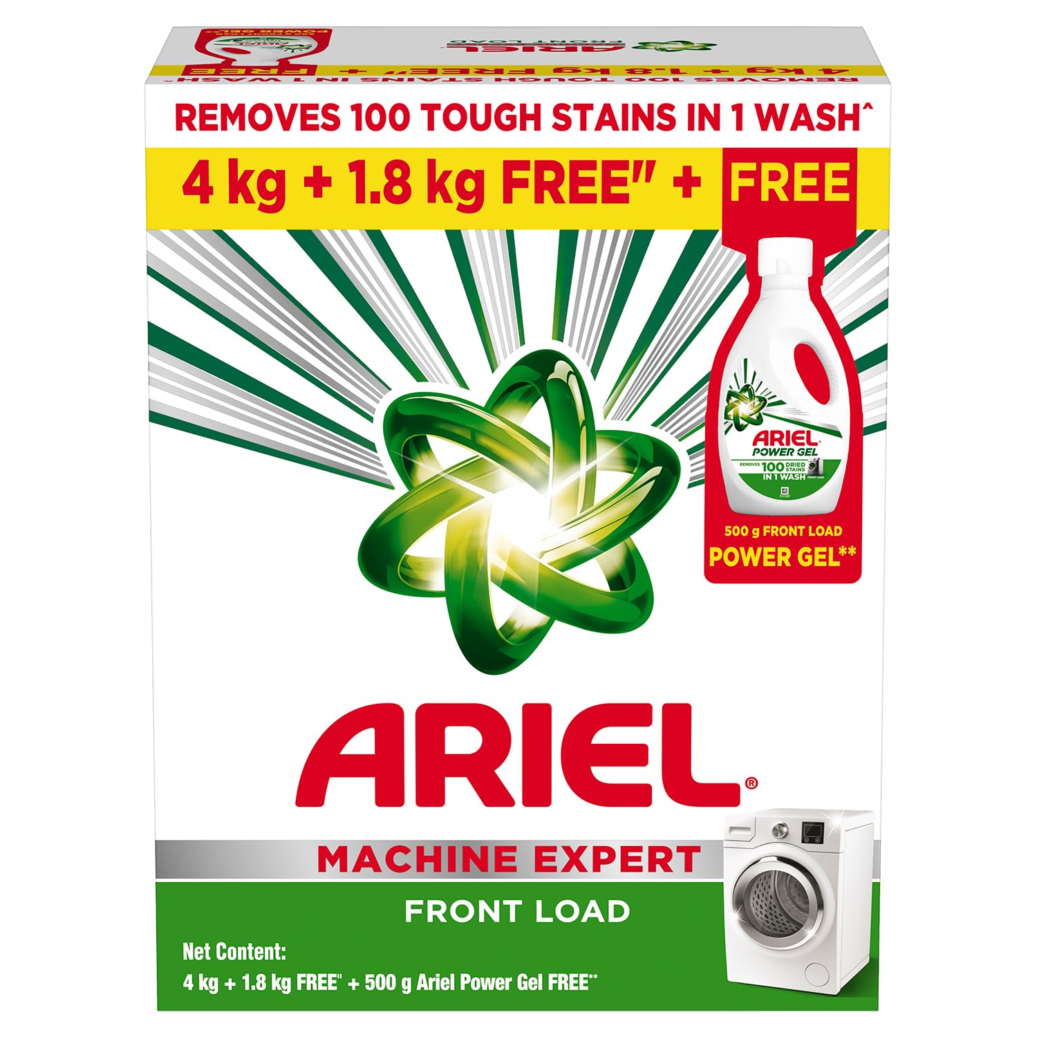 Ariel Matic Detergent Powder Front Load - 4kg + 2kg + 500ml Liquid free | Removes 100 Tough Stains in 1 wash | Specially Designed for Washing Machines | Fresh Fragrance