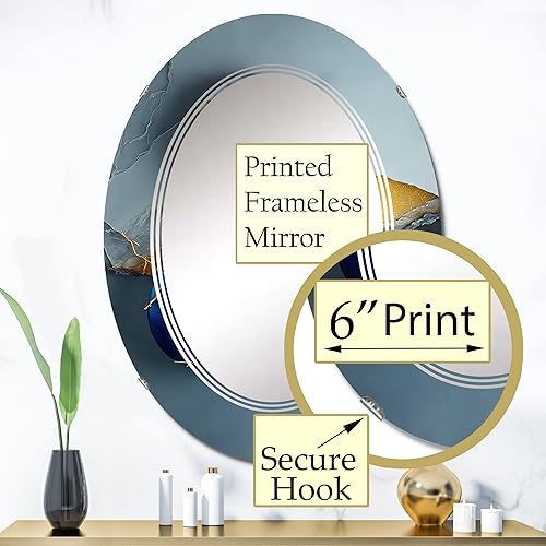 Miniatura 3 de Abstract Geode Blue IV- Espejo de tocador, espejos de baño, espejos de pared para sala de estar, dormitorio, espejo ovalado, grande, 20 x 30 pies,