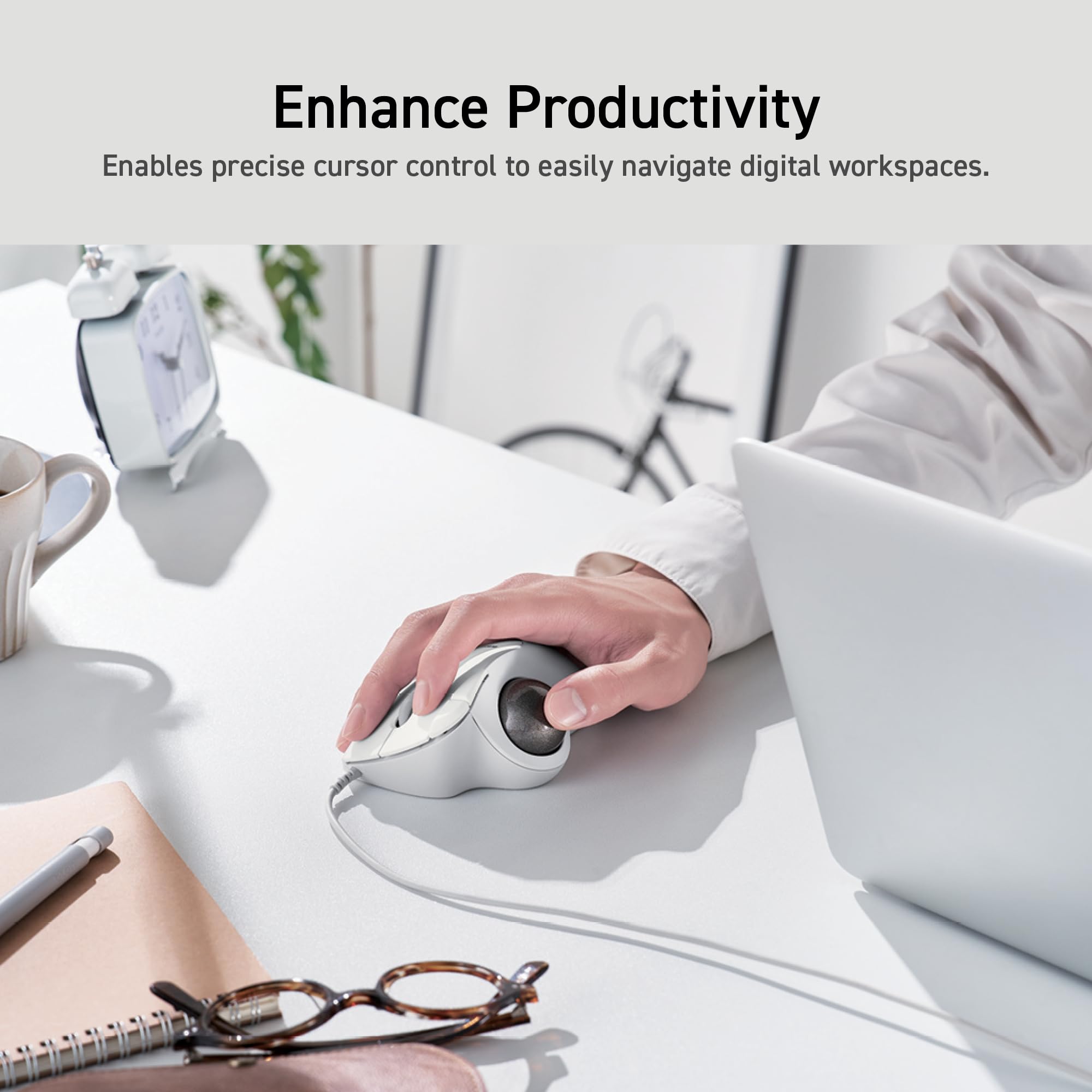 ELECOM Trackball IST filaire USB-A au design ergonomique et confortable, suivi fluide avec roulement à billes rubis, boule de 36 mm, contrôle du pouce, compatible avec Windows, PC et Mac (M-IT10URWH)