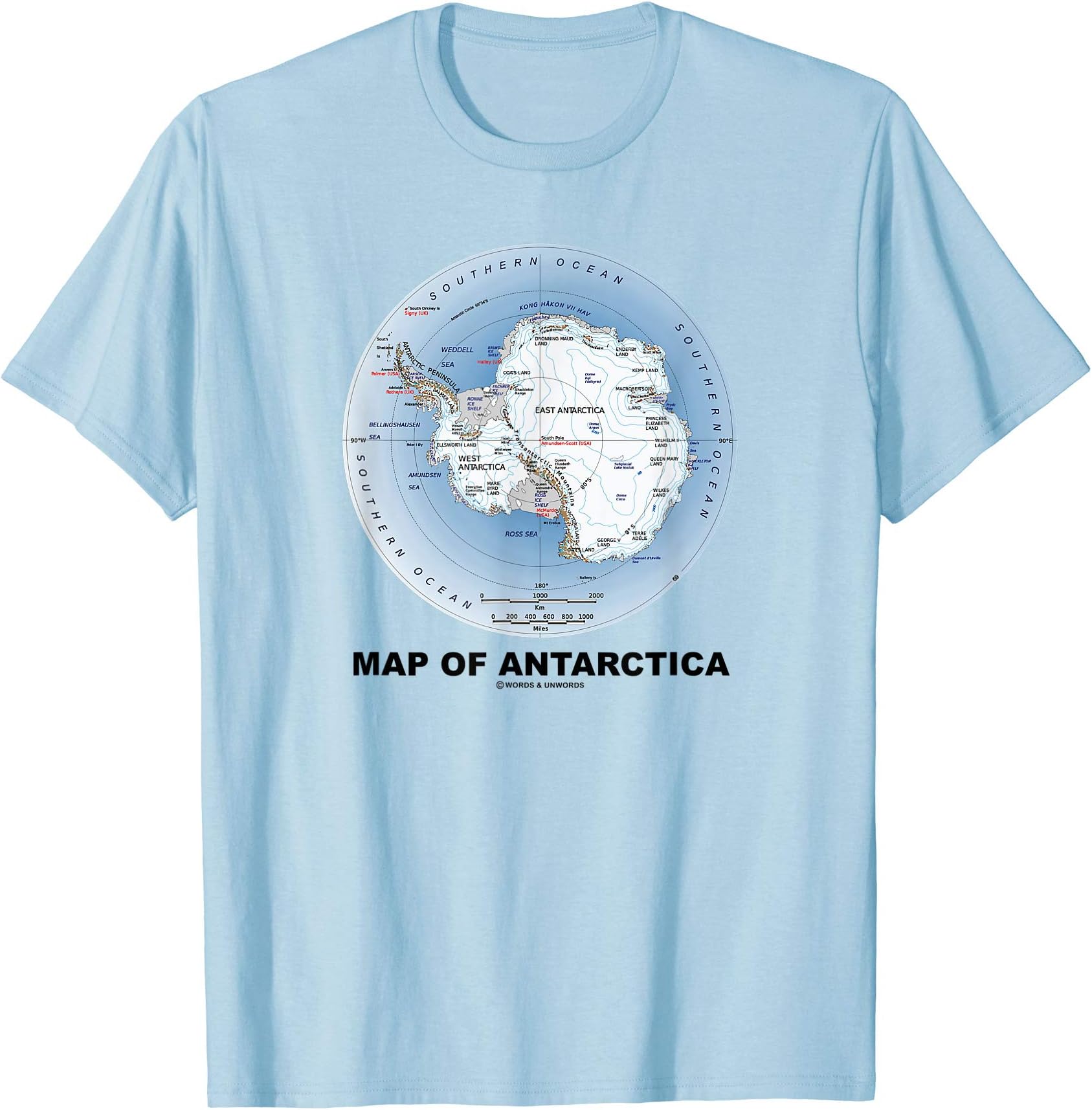 Map Of Antarctica Southern Continent Geography T-Shirt
