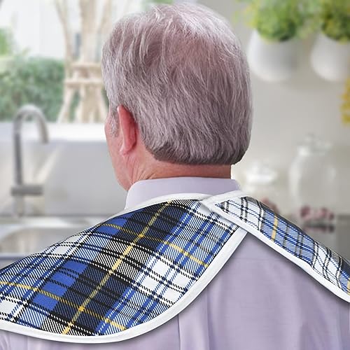 Miniatura 5 de Baberos para adultos, protector de ropa impermeable con atrapador de migas, baberos de comedor reutilizables para ancianos, hombres y mujeres Azul,