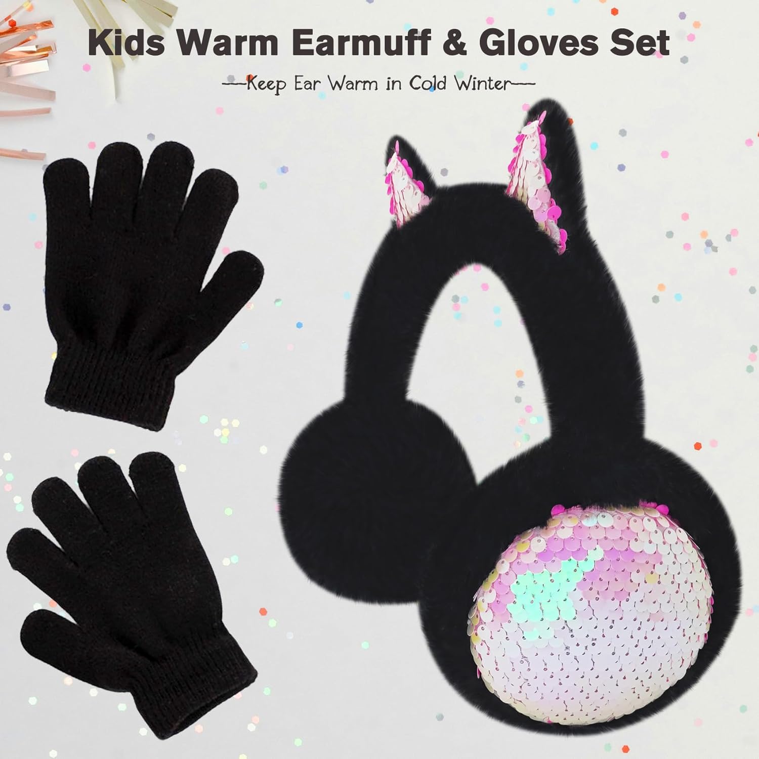 Mei MACLEOD Girls Earmuffs Knit Winter Ear Muffs Gloves Set for Kids Boys Cold Weather Ear Warmer - Image 5
