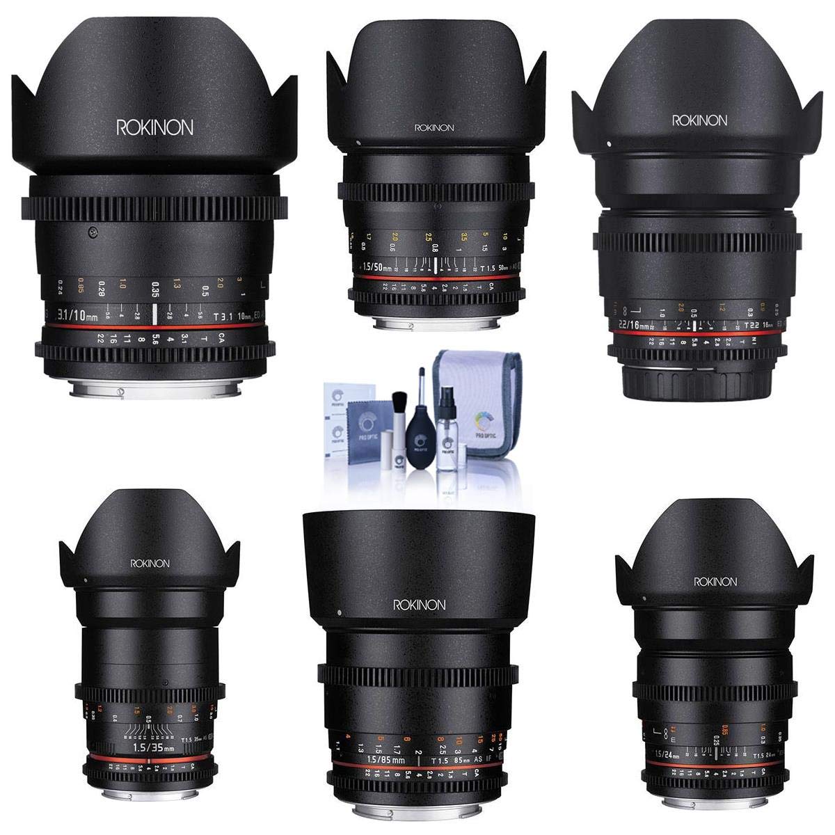Rokinon Cine DS Lens Kit for Micro Four Thirds Consists of 10mm T3.1, 16mm T2.2, 24mm T1.5 Lens, 35mm T1.5 Lens, 50mm T1.5 Lens, 85mm T1.5 Lens, Cleaning Kit