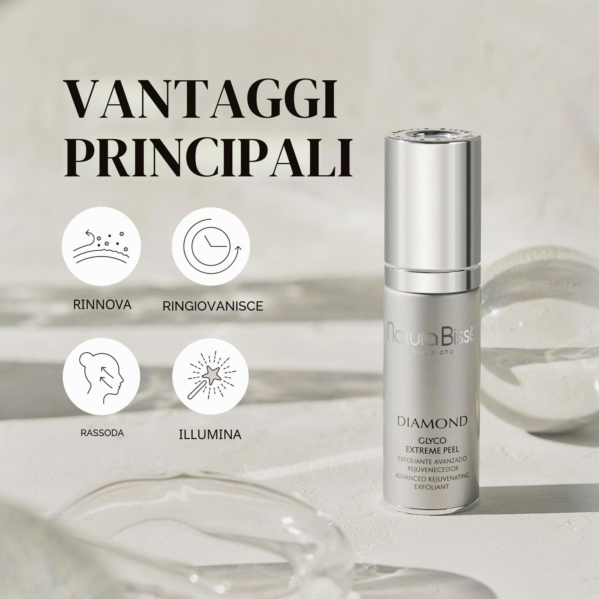 Natura Bissé Diamond Glyco Extreme Peel | Esfoliante Viso Rivitalizzante Effetto Lifting con Acido Glicolico, Alfa e Beta Idrossiacidi | 30 ml