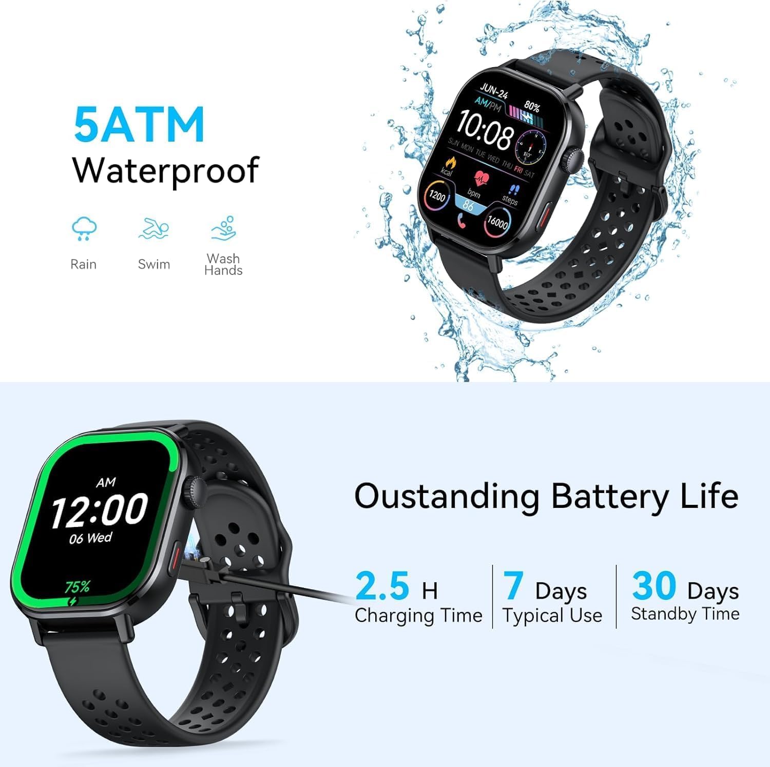Smart Watch per uomo e donna (rispondere/effettuare chiamate), 2026 nuovo fitness tracker GPS integrato, orologio fitness HD da 2,06 pollici con oltre 110 modalità sportive, cardiofrequenzimetro