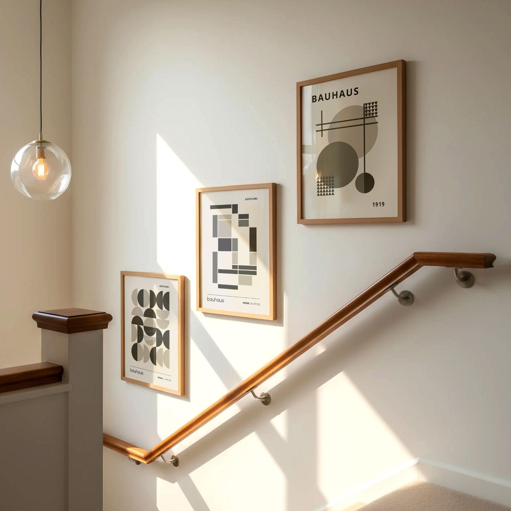 ARTINSPIRIO Neutral Bauhaus Lot de 3 posters – Tableaux muraux géométriques de style milieu du siècle – Art mural minimaliste – Poster sans cadre (A3)
