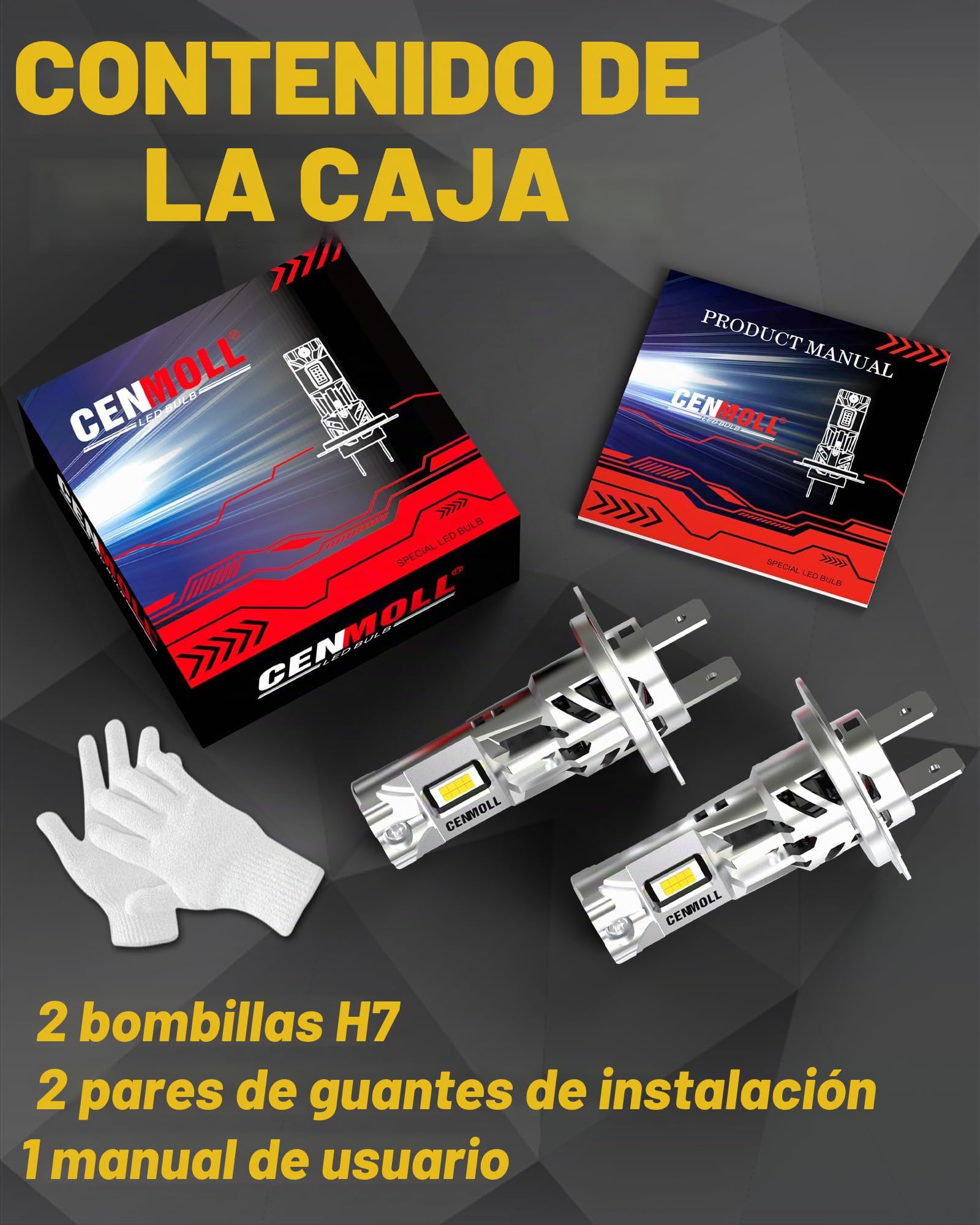 Bombilla H7 Led Canbus, 100 W, 30 000 lm, 6000 K (blanco frío) 500% más brillante, No requiere adaptador, diseño 1:1 Plug & Play, Bombillas H7 Led Sin errores CAN-BUS Kit de conversión, 1 Par