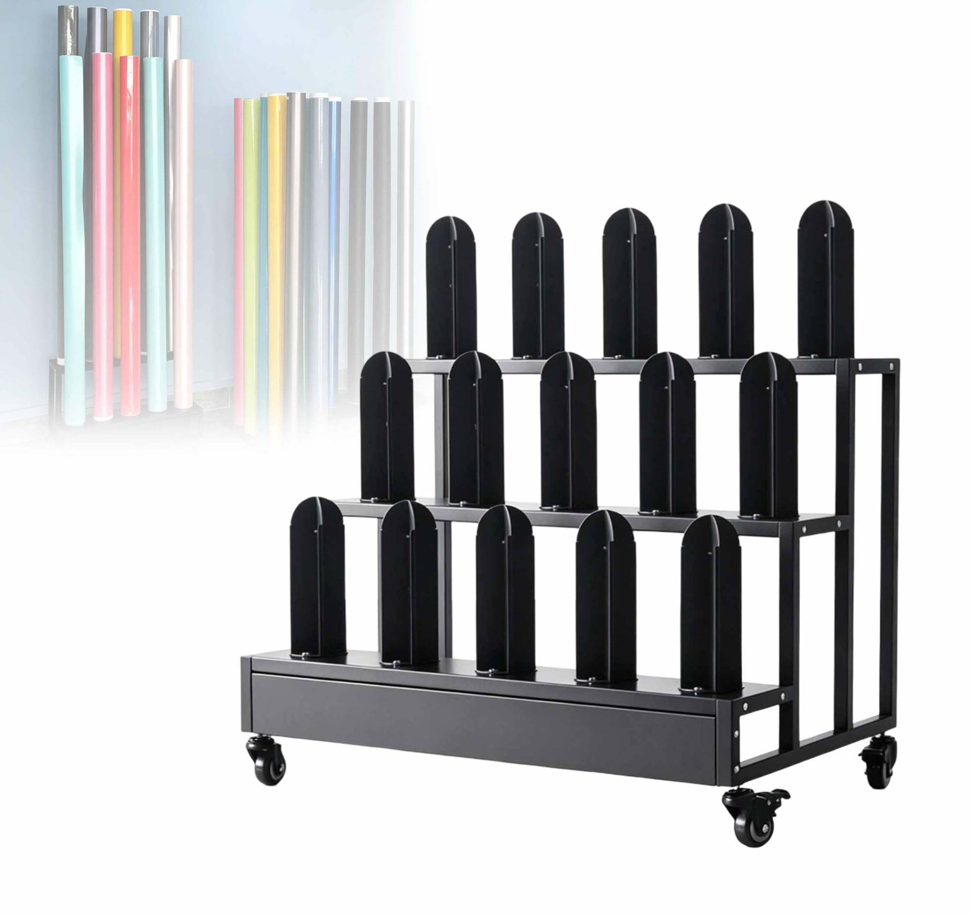 15-Roll Vinyl Roll Holder, Portable Vinyl Rolls Stand Storage Mobile Cart