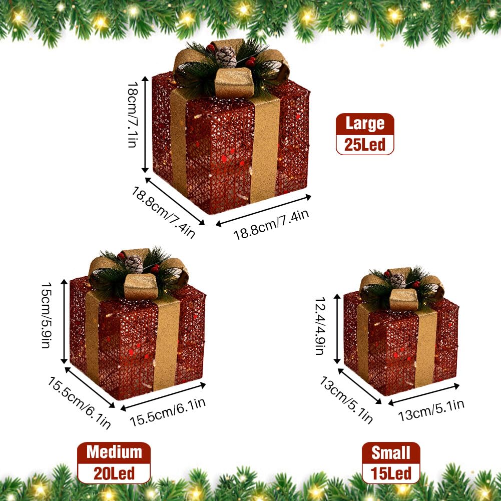 Scatole regalo natalizie illuminate, decorazioni con fiocchi di neve, scatola regalo con fiocco, scatola regalo con stringa per lampada, ornamento per albero di Natale, decorazione per interni ed