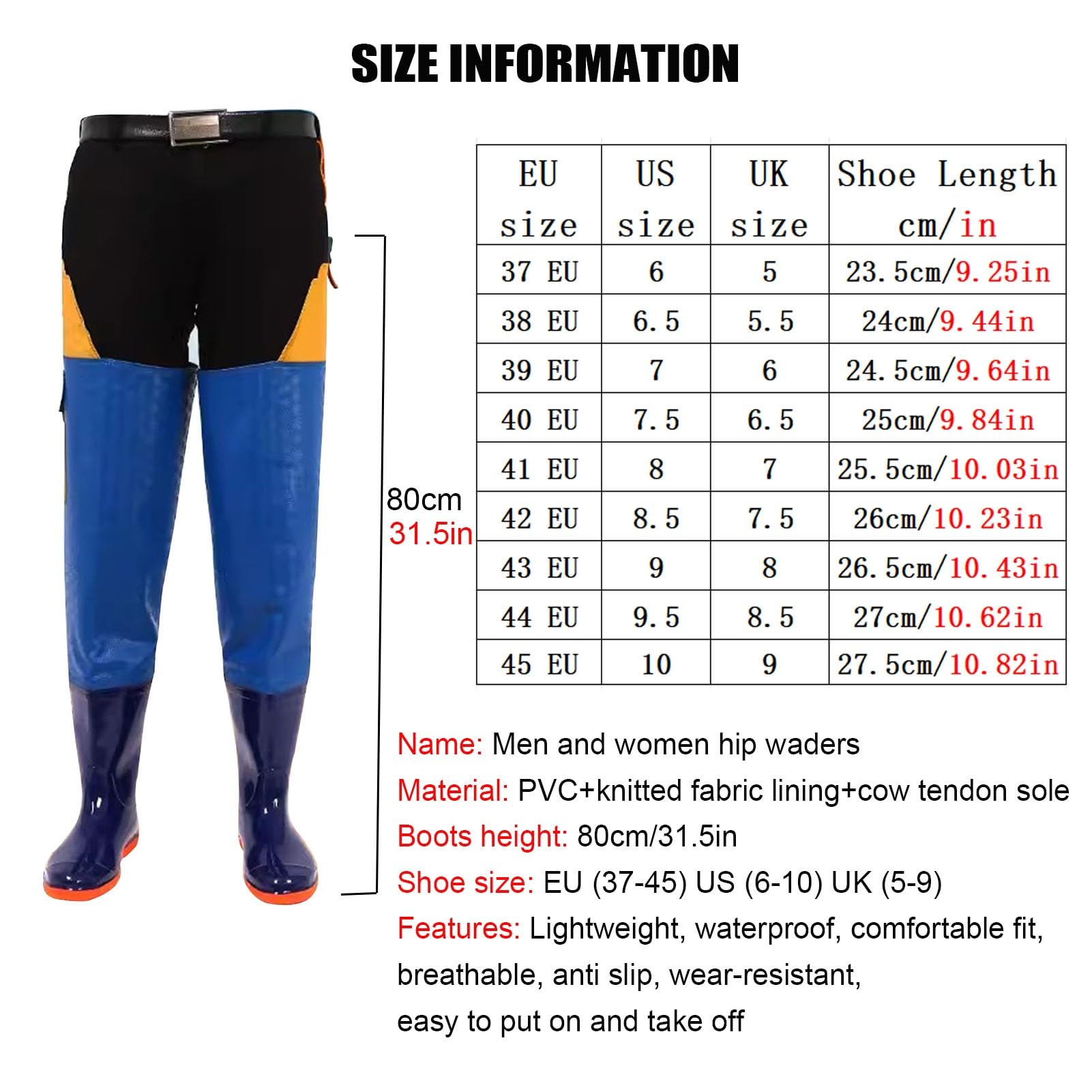 Stivali da Pesca Stivali da Pescatore da Uomo E da Donna con Tasche in PVC Leggero Impermeabile Stivali da Pescatore per La Pesca E La Caccia