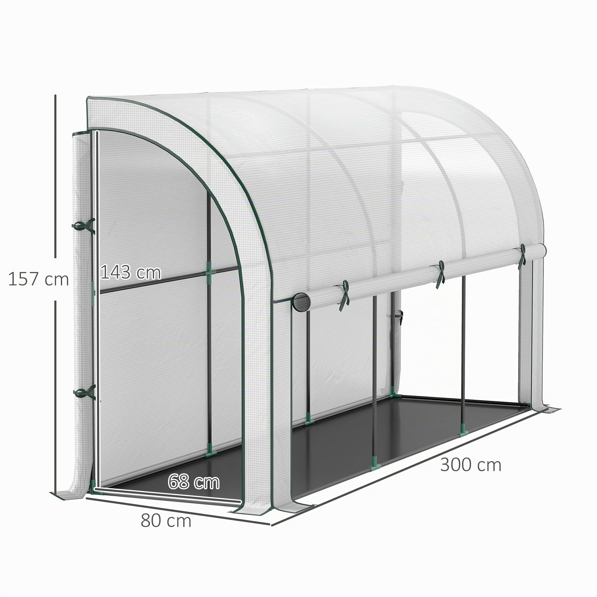 Outsunny 10 x 3 x 5 piedi Serra addossata parete copertura PE Bianco