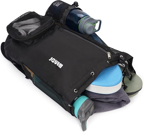 WANDF Swim Bag Mesh Drawstring Backpack with Wet Pocket for Swimming, Gym, and Workout Gear