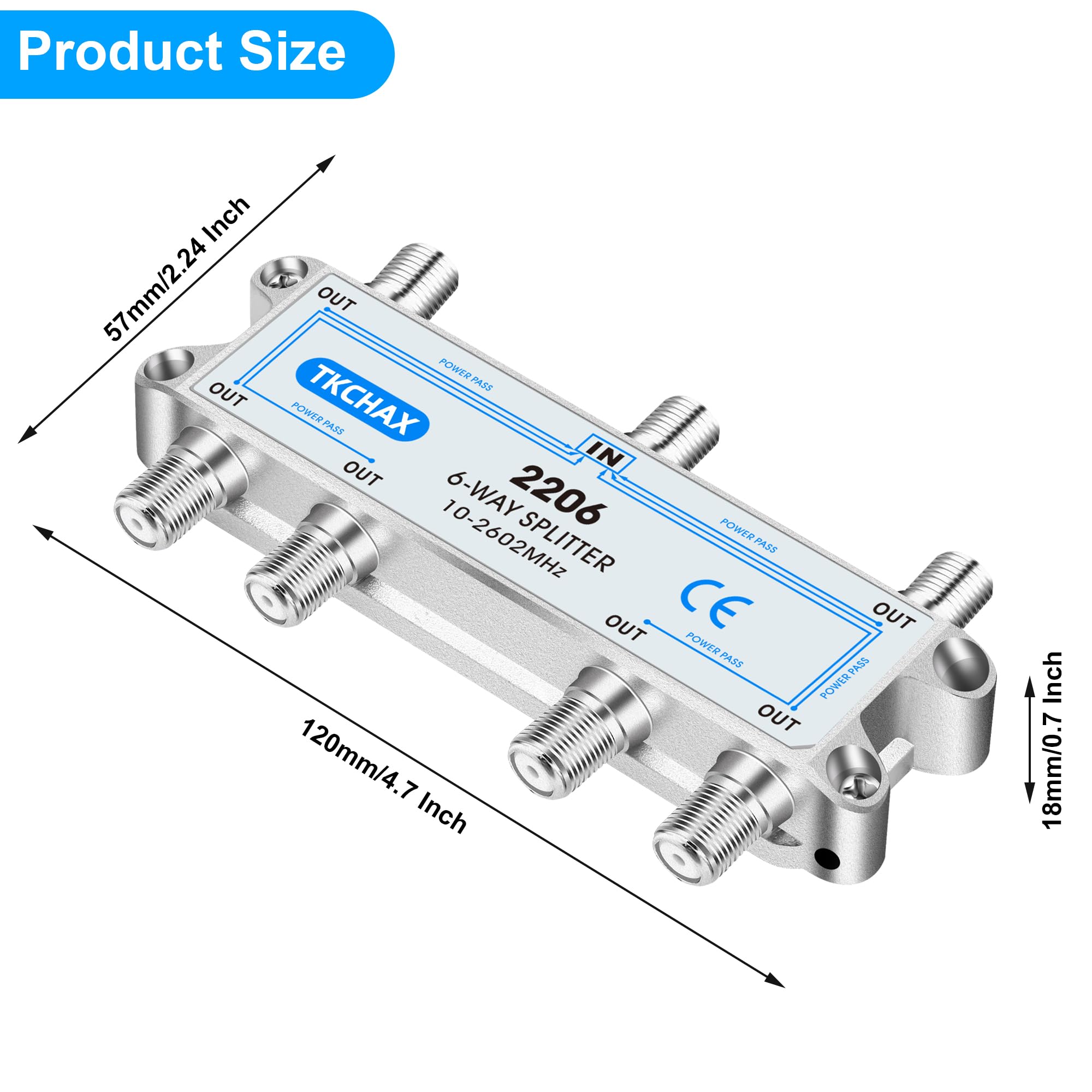 Divisor de Cable coaxial de 6 vías, Compatible con 10-2602 MHz, Compatible con RG6 RG59, Funciona con MoCA2.5 y MoCA3.0, CATV, TV por satélite, Antena, HDTV e Internet de Alta Velocidad