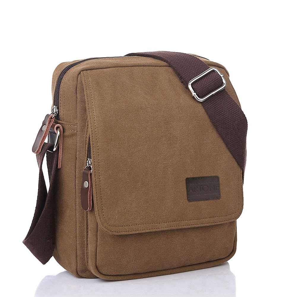 Vintage Water Resistant Canvas Crossbody Messenger Bag Shoulder Bag Khaki