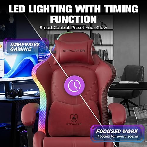 Miniatura 6 de GTPLAYER Silla para videojuegos, silla de computadora con luces LED RGB, silla ergonómica de respaldo alto para adultos con reposapiés, sillas de