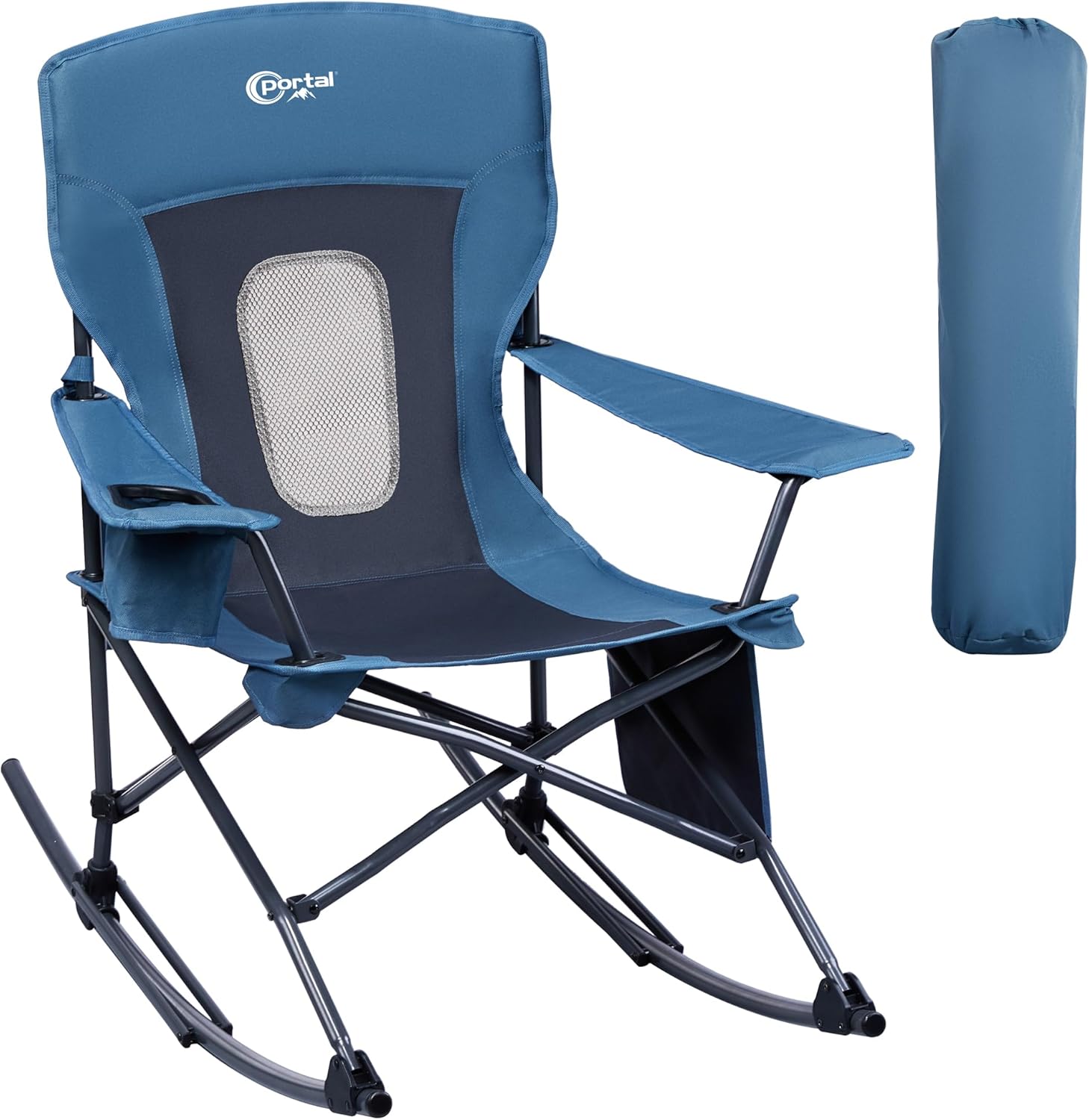 PORTAL Outdoor Rocking Chair Camping Folding Portable Rocker with Cup Holder Side Pocket Carry Bag, Support 350LBS (Mesh Blue) 1 Pack-midnight Blue-mesh