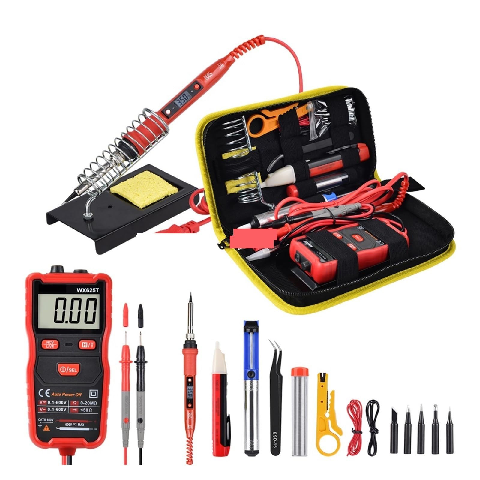 Kit saldatore da 80 W, LCD a temperatura regolabile, con punte di saldatura multimetro Strumenti di saldatura for pompa dissaldante(Rot)