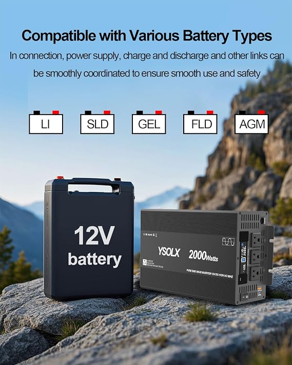 YSOLX 2000W Pure Sine Wave Power Inverter 12V to 110V/120V AC Converter for Home, RV, Truck, AC Hardwire Port, Remote Controller,Off-Grid Applications
