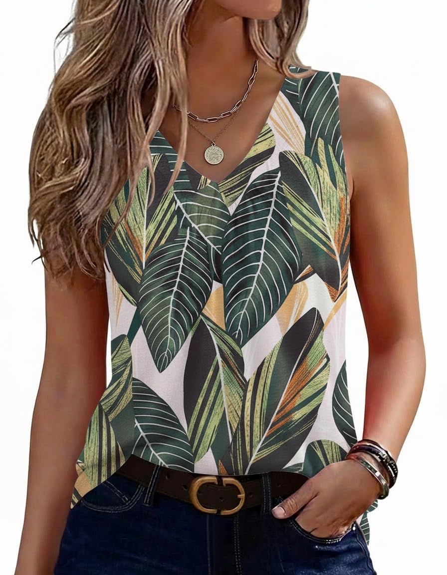 Zeagoo Top Damen V-Ausschnitt Tanktop Plissieret Sommer Top Ärmellos T Shirt Elegant Oberteile mit Rundsaum S-XXL