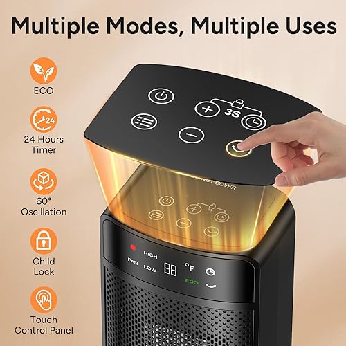 Miniatura 5 de Calentador de espacio de 1500 W, calentador eléctrico portátil que calienta 200 pies cuadrados para uso en interiores, oficina, garaje, calefacción